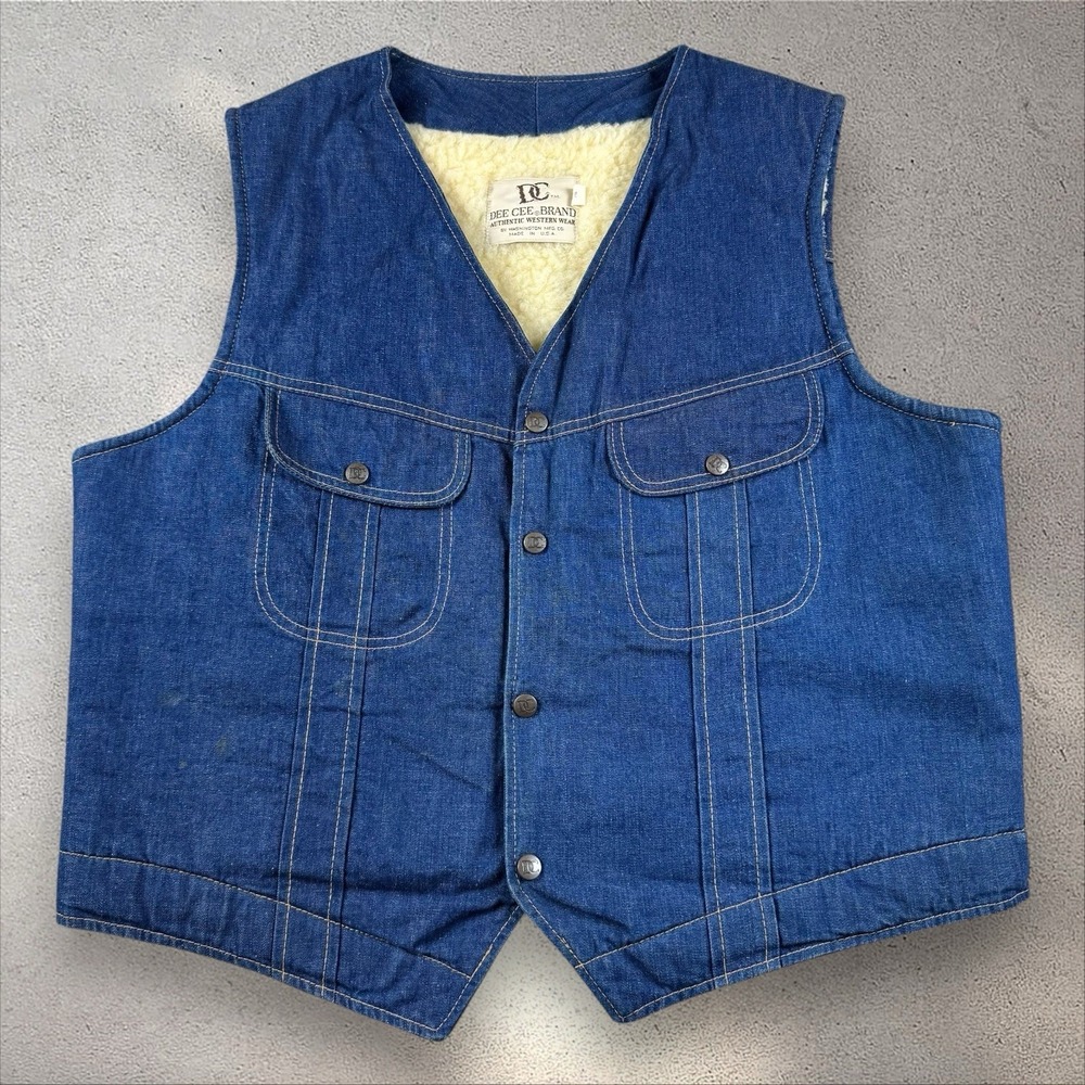 Dee Cee Brand Vintage Denim Sherpa Lined Vest Snap Up Western‎ Vest Sz 2XL